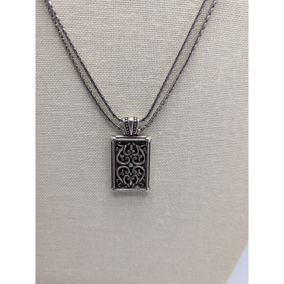 Brighton Rectangular Scroll Pendant Necklace 18 Inch Silver Tone - Picture 2 of 6